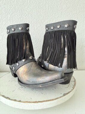 Old Gringo Milan Fringes Black Cowboy Boots Womens 11  Western Snip Toe Short
